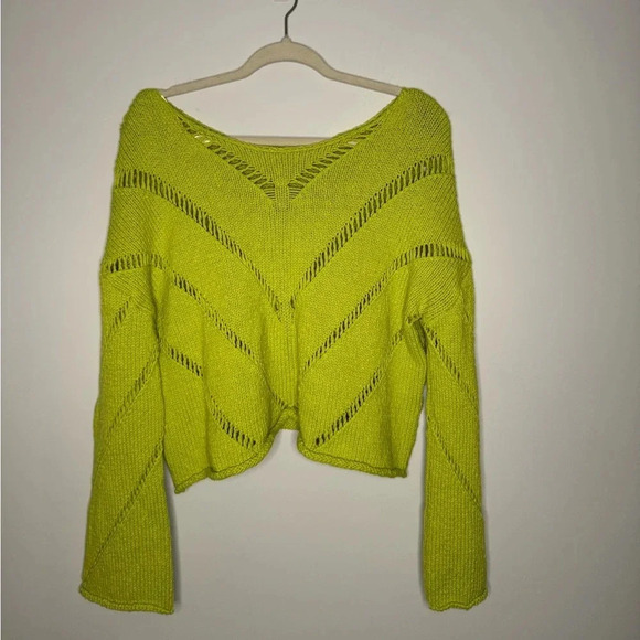 100% Cotton Boho Avocado Green Knit Sweater ⭑ Size M - Picture 7 of 14